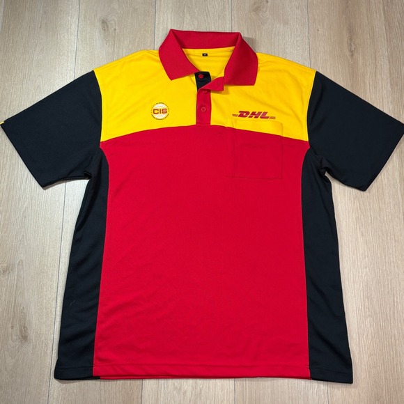 DHL Express CIS Certified Courier Driver Polo Work Shirt Red Yellow Medium